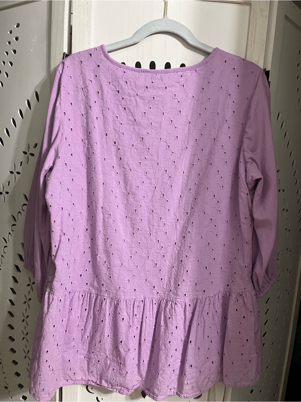 Isaac Mizrahi Lavender Embroidered Eyelet Peplum Top - Picture 2 of 3